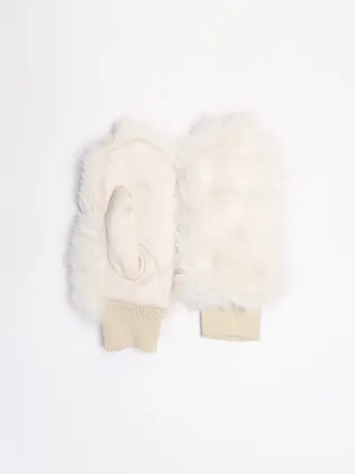 Варежки комбинированные из искусственного меха с вязаной резинкой в ассортименте